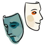 Two theatre masks illustration representing professional identity and career transition