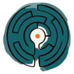 Teal ink and watercolour round maze illustration representing career transition and finding direction