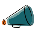 Teal ink and watercolour megaphone illustration representing professional voice and career confidence