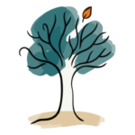 Teal and beige ink and watercolour tree illustration representing professional growth and resilience