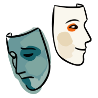 Two theatre masks illustration representing professional identity and career transition